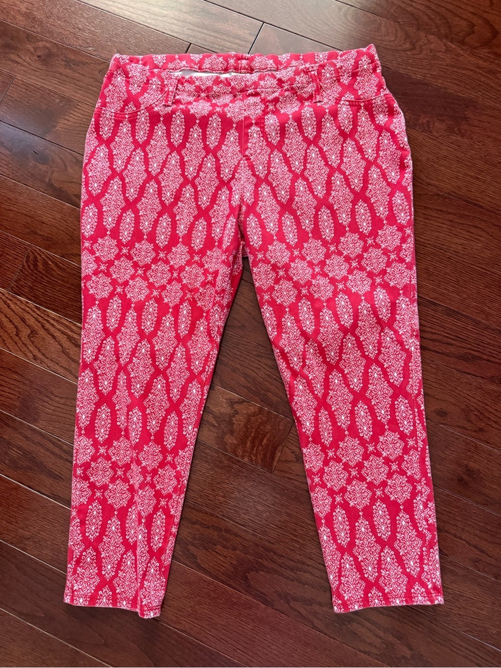 Faded Glory Boho Red and White Pattern Pull On Pants Women’s Plus Size XL 16/18
